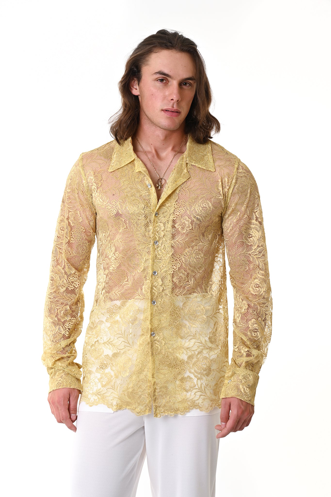Mens Gold Lace Shirt | Afi Briant Mens Gold Lace Shirt | Afi Briant